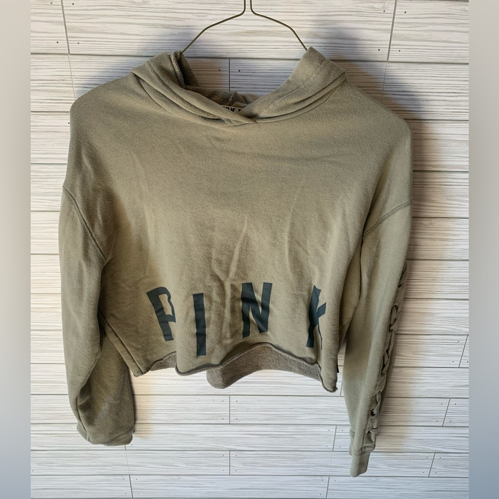 PINK crop top cross cross sleeve hoodie sweat shirt
